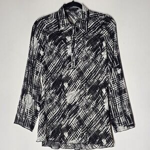 BCBG Max Azria Romantic Sheer Chiffon Button Blouse Flowy‎ Lettuce Hem M Y2K